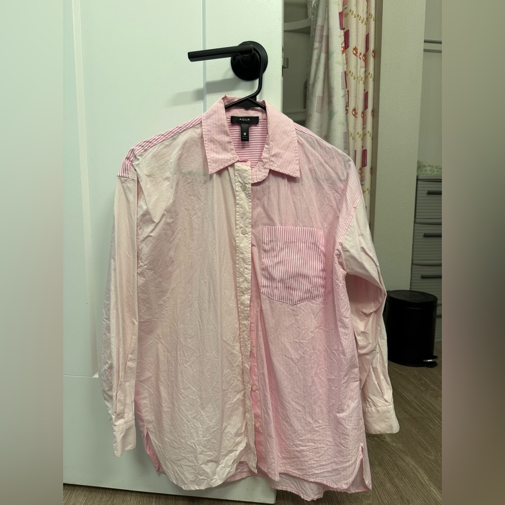 Aqua Light Pink Striped Casual Shirt